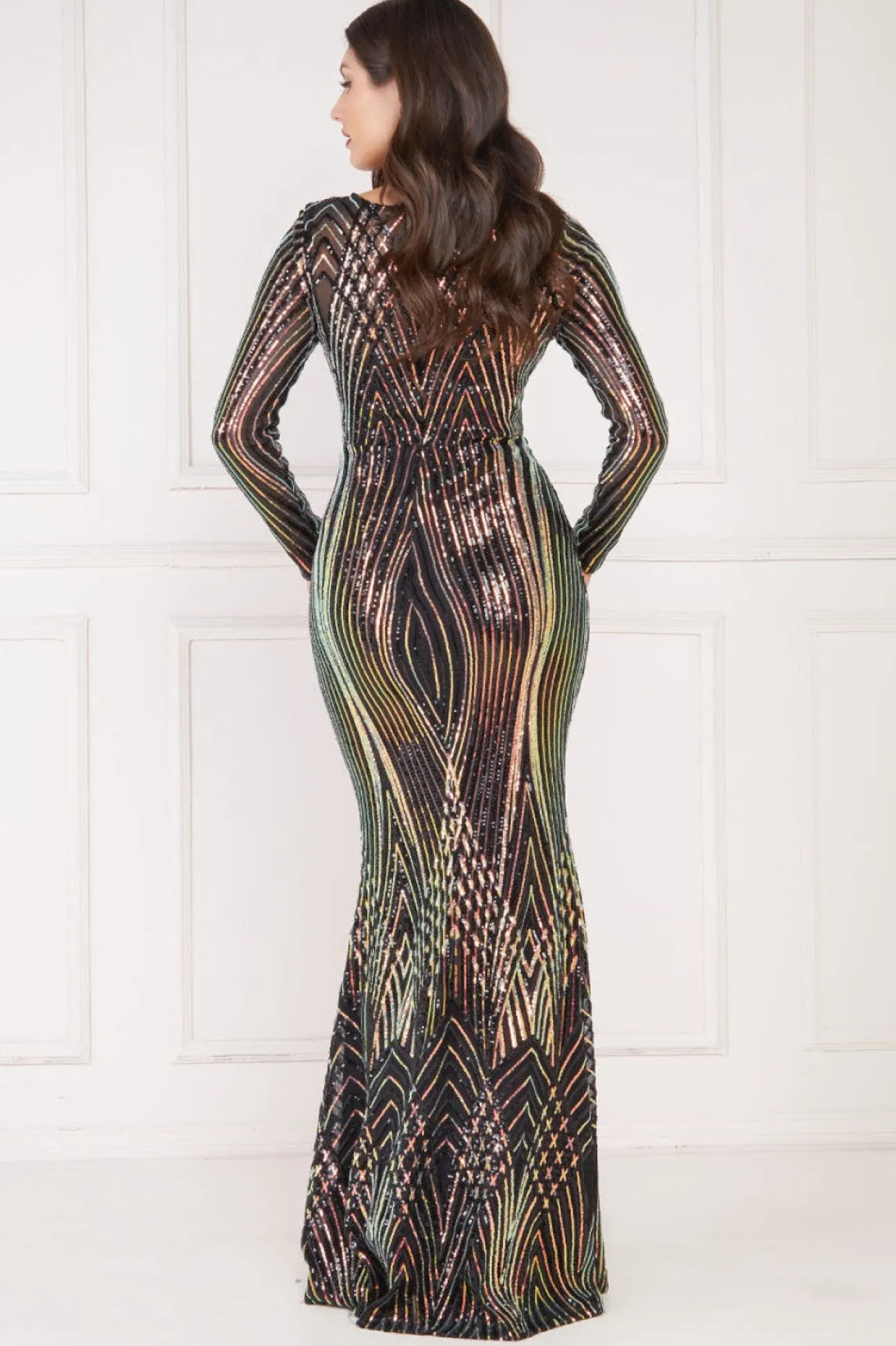 Women * Two Toned V Neck Sequin Maxi