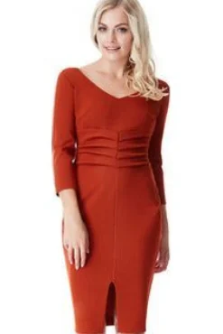 Women * V Neck Pleated Midi With Split Detail