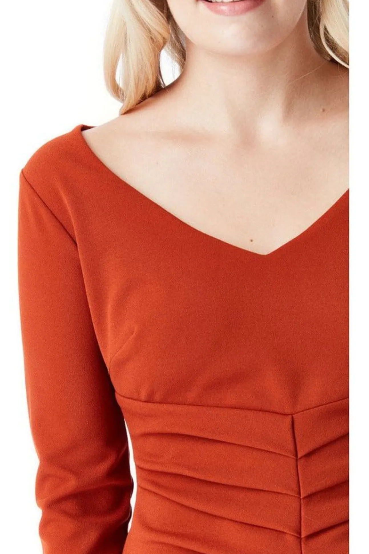 Women * V Neck Pleated Midi With Split Detail