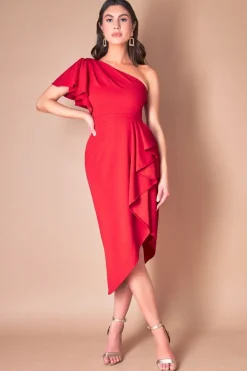 Women * Waterfall Sleeve Wrap Midi Dress
