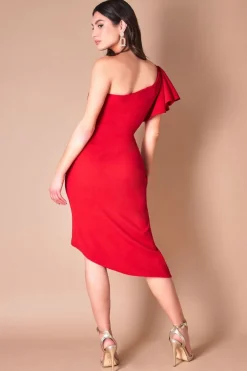 Women * Waterfall Sleeve Wrap Midi Dress