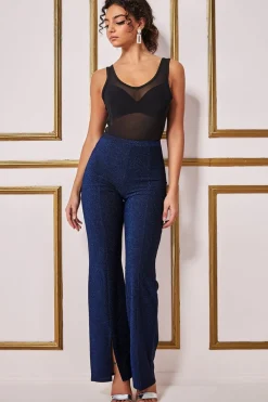 Women * Wide Leg Lurex Trouser - Royal Blue