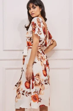 Women * Wrap Back Flutter Sleeve Midi