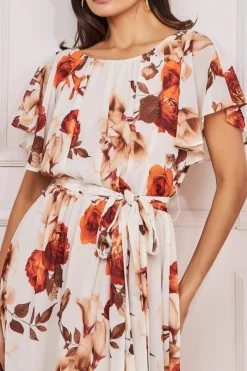 Women * Wrap Back Flutter Sleeve Midi