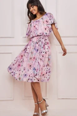 Women * Wrap Back Flutter Sleeve Midi