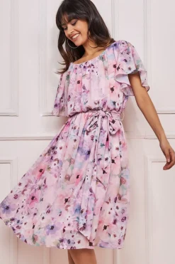Women * Wrap Back Flutter Sleeve Midi
