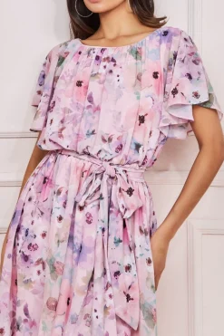 Women * Wrap Back Flutter Sleeve Midi