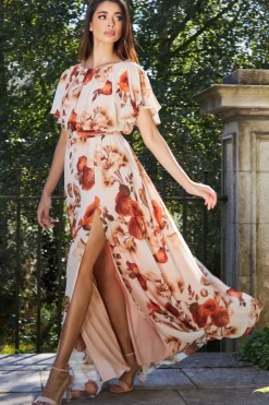 Women * Wrap Back Flutter Sleeve Maxi Dress