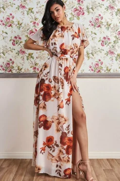Women * Wrap Back Flutter Sleeve Maxi Dress