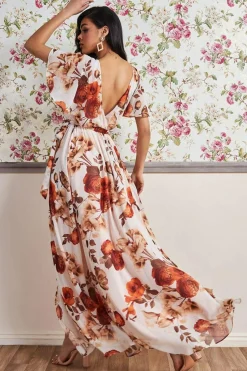 Women * Wrap Back Flutter Sleeve Maxi Dress