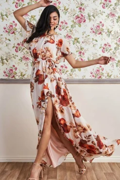 Women * Wrap Back Flutter Sleeve Maxi Dress