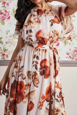 Women * Wrap Back Flutter Sleeve Maxi Dress