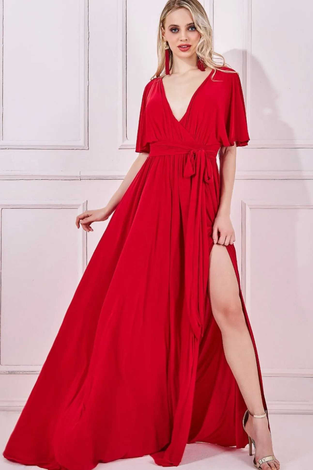 Women * Wrap Front Maxi With Flutter Sleeves