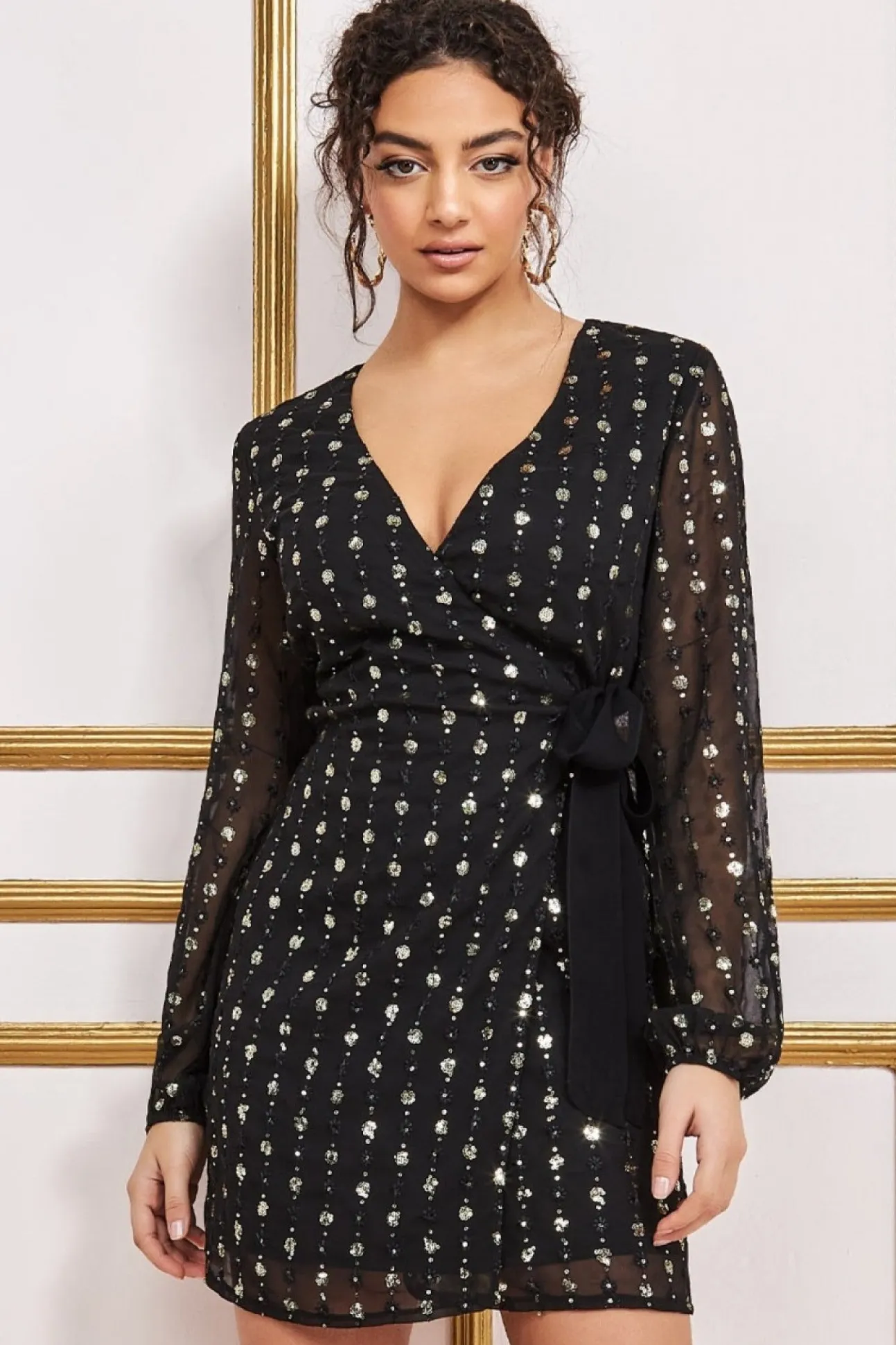 Women * Wrap Over Sequin Mini - Black Gold
