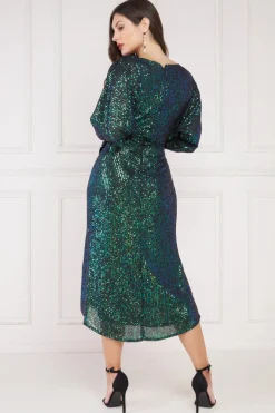 Women * Wrap Style Sequin Midi Dress