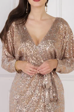 Women * Wrap Style Sequin Midi Dress