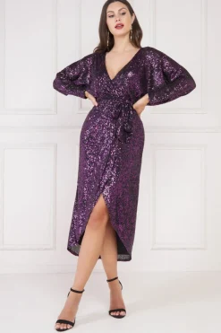 Women * Wrap Style Sequin Midi Dress
