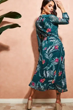 Women City Goddess Floral Print Wrap Midi Dress