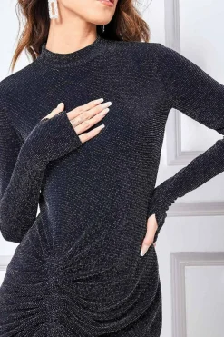 Women City Goddess High Neck Drawstring Mini Dress