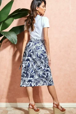 Women City Goddess Printed High Waist Wrap Midi Skirt
