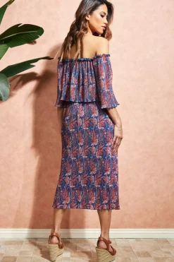 Women City Goddess Printed Shirred Midi Skirt