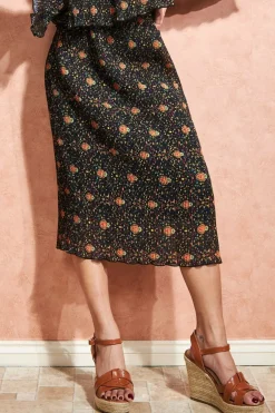 Women City Goddess Printed Shirred Midi Skirt