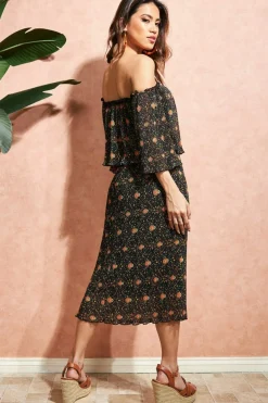 Women City Goddess Printed Shirred Midi Skirt