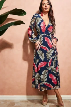 Women City Goddess Printed Wrap Midi Dress