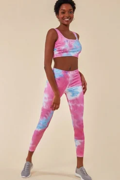 Women Cosmochic Tie-Dye Crop Top With Leggings Set - Pinkblue