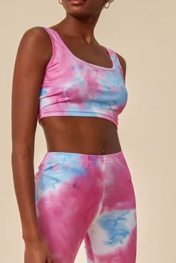 Women Cosmochic Tie-Dye Crop Top With Leggings Set - Pinkblue