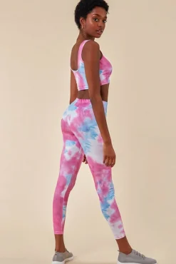 Women Cosmochic Tie-Dye Crop Top With Leggings Set - Pinkblue