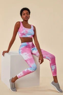 Women Cosmochic Tie-Dye Crop Top With Leggings Set - Pinkblue