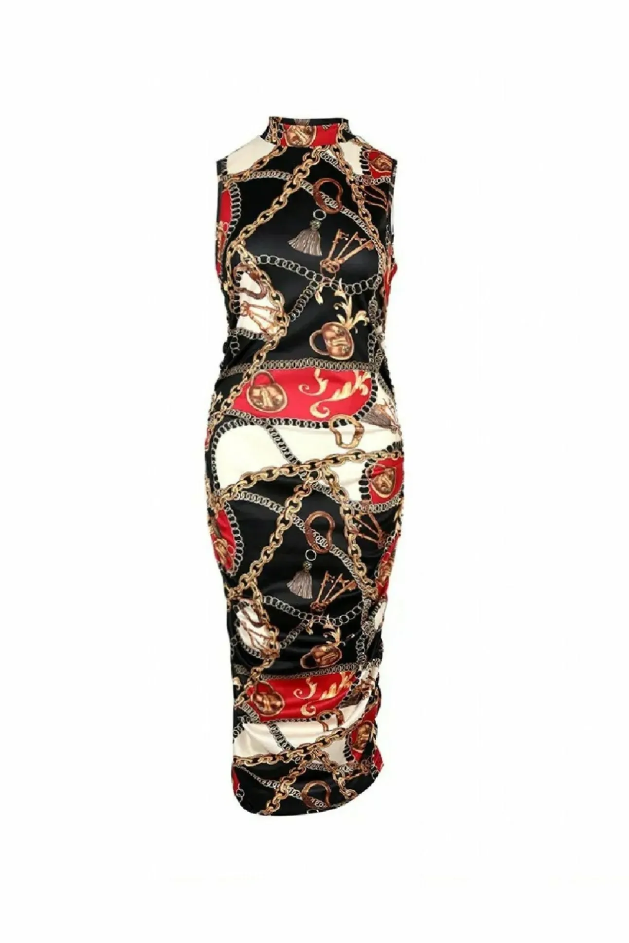 Women De La Creme Fashions Chain Scarf Print Ruched Dress
