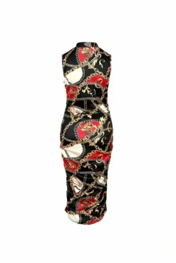 Women De La Creme Fashions Chain Scarf Print Ruched Dress