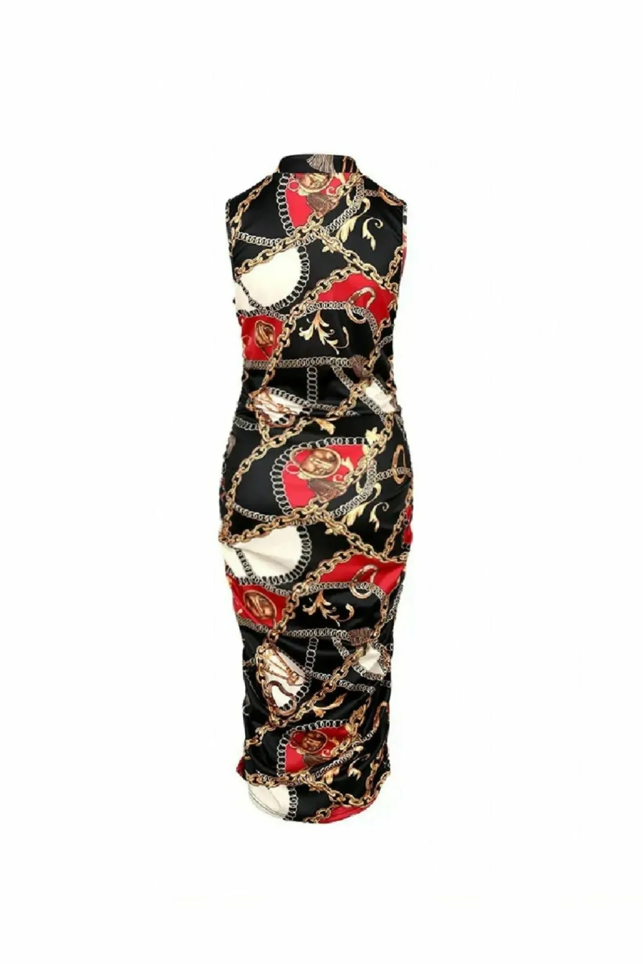 Women De La Creme Fashions Chain Scarf Print Ruched Dress