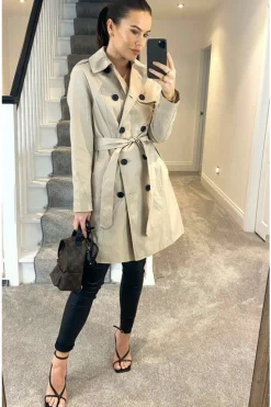 Women De La Creme Fashions Cotton Blend Belted Trench Coat