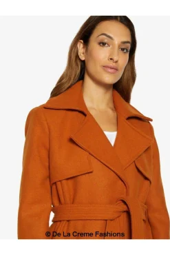 Women De La Creme Fashions Dina Lapel Collar Duster Coat With Belt