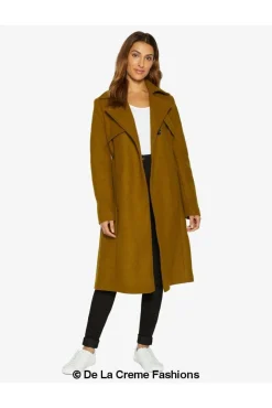 Women De La Creme Fashions Dina Lapel Collar Duster Coat With Belt