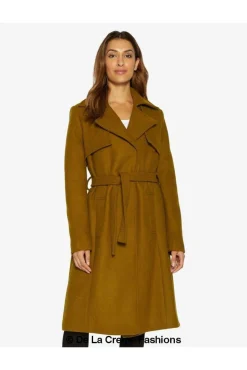 Women De La Creme Fashions Dina Lapel Collar Duster Coat With Belt