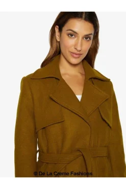 Women De La Creme Fashions Dina Lapel Collar Duster Coat With Belt