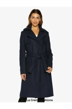 Women De La Creme Fashions Dina Lapel Collar Duster Coat With Belt
