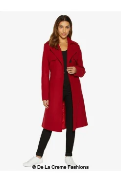 Women De La Creme Fashions Dina Lapel Collar Duster Coat With Belt