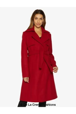 Women De La Creme Fashions Dina Lapel Collar Duster Coat With Belt