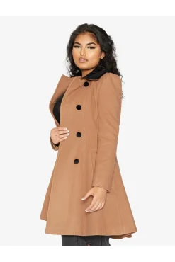 Women De La Creme Fashions Double Breast Velvet Trim Skater Coat