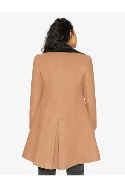 Women De La Creme Fashions Double Breast Velvet Trim Skater Coat