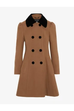 Women De La Creme Fashions Double Breast Velvet Trim Skater Coat