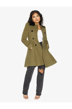Women De La Creme Fashions Double Breast Velvet Trim Skater Coat