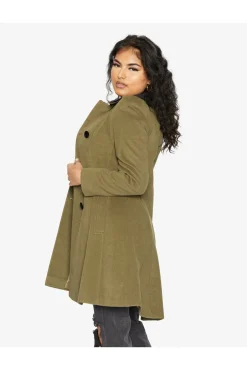 Women De La Creme Fashions Double Breast Velvet Trim Skater Coat