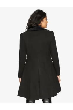 Women De La Creme Fashions Double Breast Velvet Trim Skater Coat