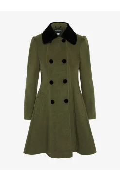 Women De La Creme Fashions Double Breast Velvet Trim Skater Coat